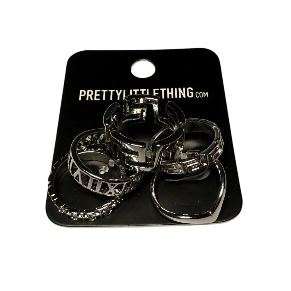 NWT PLT Silver Assorted Cut Out 5 Pack Ring Set S/M